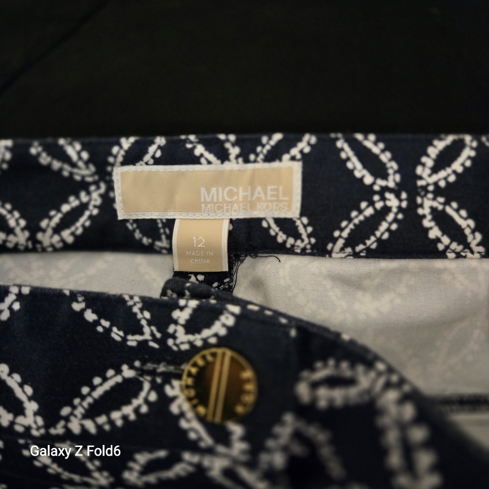 Michael Michael Kors Women’s Pants Size 12 Navy White Geometric Print Ankle Slim - Picture 5 of 7